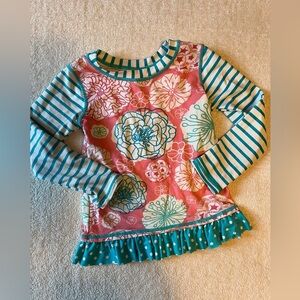 Ruffle Butts rashguard, long sleeve. Blue pink floral. Size 3T